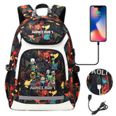 Minecraft USB Charging Backpack School NoteBook Laptop Travel Bags
